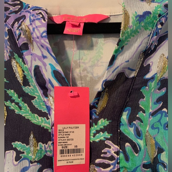 Lilly Pulitzer Elenora Top Deep Indigo Swish & Sway NWT Women’s size XS - Picture 3 of 4